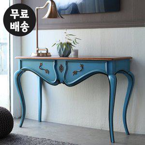 플레 원목 엔틱 콘솔 서랍장 슬림 장식 테이블(블루)
