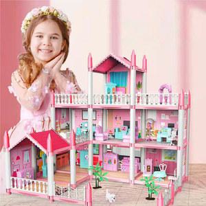 Dream DollHouse 성 공주 장난감 집 DIY 키트 대형 빌라 가구 미니어처 인형 크리스마스 생일 선물