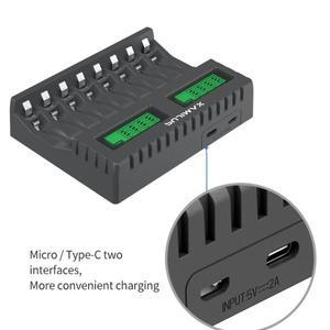 PUJIMAX 8 슬롯 배터리 충전기  AAA/AA 충전식 단락 보호  LED 디스플레이  Ni-MH  Ni-Cd USB