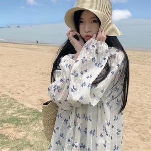 여성 카디건 여름 시스루 블라우스 가디건 플라워