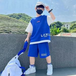 방송 주니어 여름 세트패션 패치워크 반바지 스포츠 세트 의류 3-14Y 트렌드