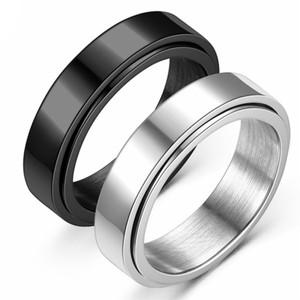 불안 Fidget Spinner Rings 블랙 실버 컬러 스테인레스 스틸 회전 기분 반지 남성 쥬얼리