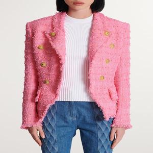 여성숏코트 여자봄코트 A라인 니트 반 아우터 HIGH STREET 최신 2024 FW 디자이너 재킷 여성 슬림 피팅 태