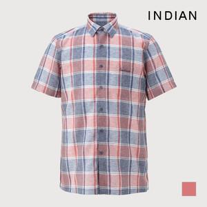 [INDIAN] 린넨 블랜드 미디움체크 반팔셔츠_MITNSYM3351