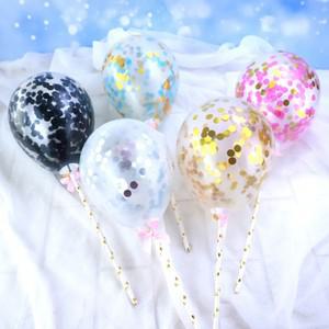 미니 컨페티 풍선 토퍼 5인치 앙증맞은 사이즈 생일케익 위에 둥실 스틱 별막대 리본