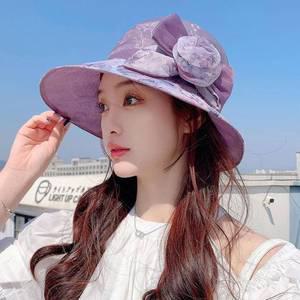 버킷햇 플라워 오간자 벙거지모자 꽃무늬모자 중년여성모자 여름모자 꽃모자 여자모자 엄마모자 할머니모자