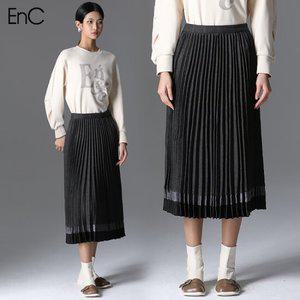[EnC] 배색 체크 플리츠 롱 스커트