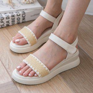 [분홍코끼리] (구름경량창) 크로쉐 라탄 벨크로 웨지샌들(5cm)
