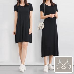 노브라 캡내장 모달 롱 원피스 반팔 홈웨어 라운지웨어 잠옷 브라일체형