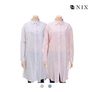 [닉스][닉스]여성 코튼린넨 스트라이프 기본카라 롱 셔츠_FNNECSL503P