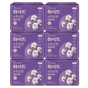 화이트 생리대 순한순면 오버나이트 12매 X 6팩 날개형 맥시슬림 33Cm