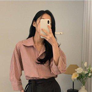 [옷자락]여자 줄무늬남방 봄출근룩 정장 하객 칠부 셔츠