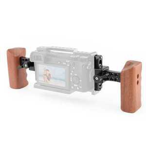 플레이트 슈 카메라 나무 손잡이 퀵 릴리스 나토 클램프 및 70mm 안전 레일 DSLR /DV 비디오 케이지 사진