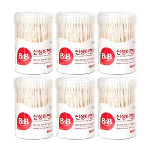 비앤비 면봉 - 신생아용 210p x 6개 / 100% 순면 면봉 종이면봉 / 작고 가는 / 영유아용