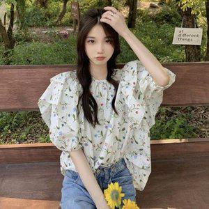 [옷자락]여자 봄 여름 러블리 러플 프릴 플라워 블라우스_P353350957