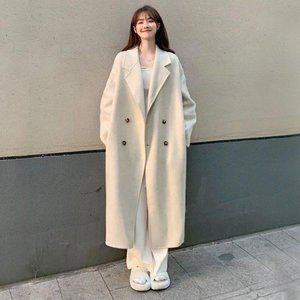 [옷자락]여자 겨울 데일리 모직 더블 버튼 카라 오버핏 롱코트_P377981854