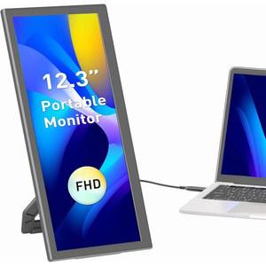 듀얼 스피커 및 킥 스탠드, 노트북 화면 확장기 지원 윈도우, MAC(M1 /M2 /M3 칩), PC용 MAXFREE 휴대용 모니터 12.3인치 DP /USB TYPE C 플러그 앤 플레이