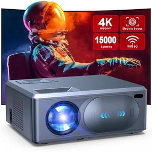 [일렉트릭 포커스] 5G WIFI 및 블루투스가 지원되는 4K 프로젝터, 15000L JOWLURK 프로젝터, 야외 영화 프로젝터, IPHONE용 홈 미니 극장 휴대용 프로젝터 /TV용 /안드로이드 스틱 /HDMI /USB /노트북 /DVD /P
