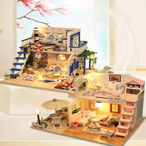 어린이용 카사 인형 집 장난감 먼지 커버 포함 가구 DIY 미니어처 3D 나무 생일 선물