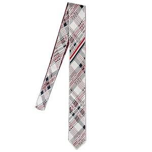 [명품] 25SS  사선 마드라스 체크 자카드 실크 니트 넥타이 / 화이트 MNL075K..