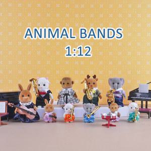 인형의 집 미니어처 가구 동물 가족 콘서트 장면 양 다크 브라운 토끼 인형 피아노 1 12 체중계 악기 세트 모델