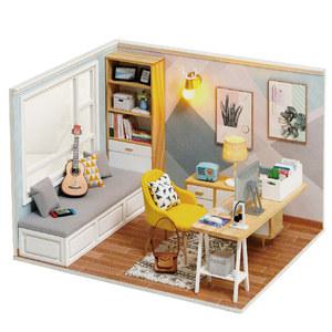 1 12 DIY 나무 인형 집 미니어처 건물 키트 가구 조명 햇빛 공부방 여아용 선물