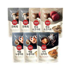 햇반죽 전복죽 420g x2개+한우소고기죽 420g x2개+해물누룽지죽 420g x2개+낙지김치죽 420g x1개