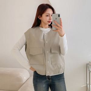 여성 봄베스트 더블포켓 30대 U넥 잔주름 조끼