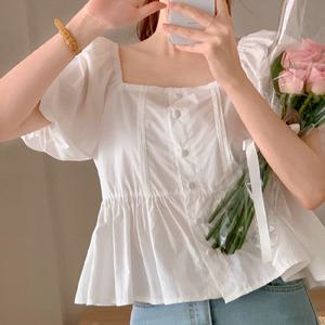 마가렛 스퀘어넥 코튼 반팔 블라우스 bs7638