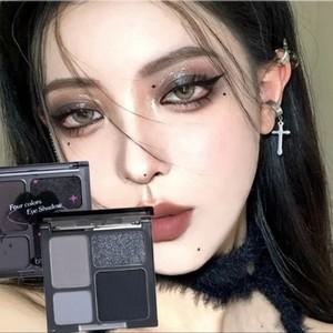 4가지 색상 펑크 스모키 쿨 톤 아이 섀도우 팔레트 메탈 진주 빛 매트 지속 블랙 그레이 파티 안료 메이크