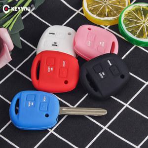 차키케이스 KEYYOU 2 버튼 실리콘 자동차 키 Fob 케이스 커버 스킨 도요타 캠리 RAV4 Corolla PRADO YARIS Tarago For LEXUS