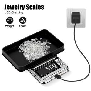 고정밀 100g/500g 스테인레스 전자 보석 저울 포켓 주방 규모 USB 디지털 LCD