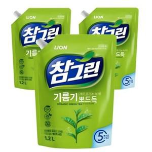 참그린 레몬 녹차 뽀드득 어드밴스 주방세제 리필, 1.2L, 3개