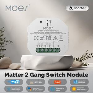 투야 스마트봇MOES Tuya Matter 2 갱 스위치 모듈 WiFi 스마트 자동화 릴레이 타이머 Alexa Google 홈 Appl