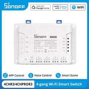 SONOFF 4 갱 와이파이 스마트 스위치 RF 제어 음성 원격 타이머 eWeLink 지지대 Alexa 구글 Home 4CHR3 4CHPROR3