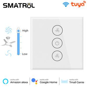 SMATRUL 투야 터치 와이파이 천장 팬 스위치 EU 스마트 라이프 원격 타이머 속도 벽 유리 앱 제어 알렉사 구글 홈으로 작동