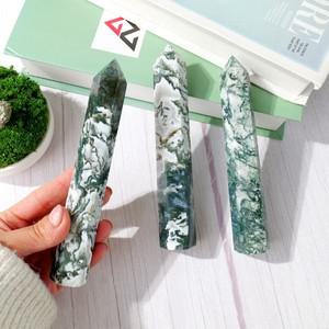 힐링소품,천연 원석15-17cm 1pc 천연 크리스탈 스톤 대형 치유 완드 이끼 마노 포인트 오벨리스크 타워 장