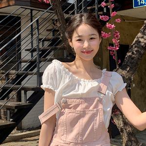 (2way연출/러블리룩/여리핏) 렌디 오프숄더 퍼프 셔링 밴딩 크롭 블라우스 bs8177