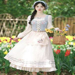 알프스소녀 원피스 복고풍 코스튬 의상 조끼 레트로 중세시대 공주풍 빈티지 원피스 + 스카프