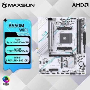 MAXSUN AMD B550M 게이밍 WIFI ICE Placa-m a e 듀얼 채널 DDR4 USB3.1 PCIE 4.0 흰색 마더보드 ARGB BT4.2