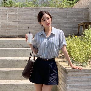 (여름셔츠/차르르/구김걱정) 빌레 스트라이프 포켓 카라 반팔 셔츠 bs8165