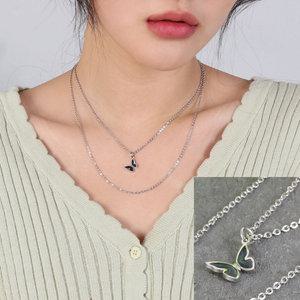 N212 나비 2줄 써지컬 체인 롱 목걸이 레이어드 두줄 실버 무알러지 남자 여자 커플 데일리 목걸이 선물용