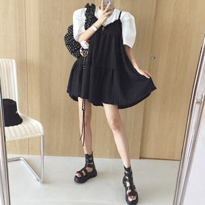 크림스푼 프릴 레이스 띠 링클프리 캉캉 플레어 A라인 민소매 뷔스티에 미니원피스 (2color)