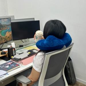 여행 휴대용 벨벳 에어 목베개 블루