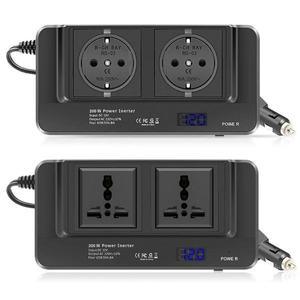 차량용 전원 인버터, USB 고속 충전 충전기, EU 소켓 어댑터, DC 12V, AC 220V, 200W