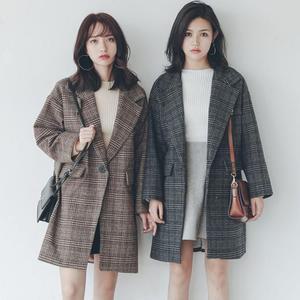 [오노마] ONM 의류 캐주얼 체크 루즈핏 정장 여성 자켓 겨울 모직