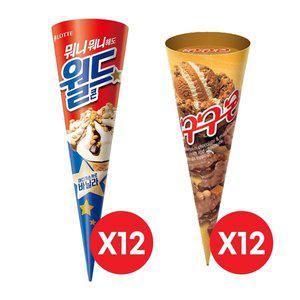 [롯데제과]월드콘 바닐라x12개+구구콘x12개