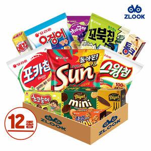 지룩 오리온 베스트셀러 과자 스낵 선물세트 12종 썬/꼬북칩/오징어땅콩/포카칩/스윙칩/다이제미니/통크/예