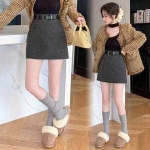 여성 세련도도녀 정장 스커트 모직 겨울 반바지 A라인 하이웨스트 OOTD4