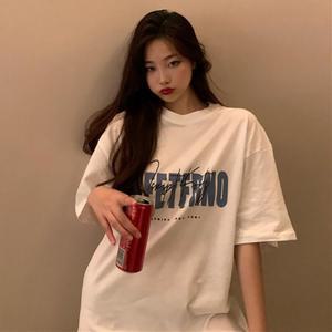 여자 박스핏 레터링 라운드 반팔 티셔츠 DMES-TSH-STS14351351